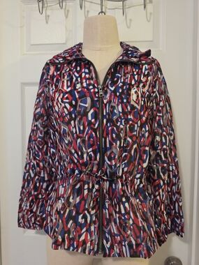 Ruby Rd. Red Blue White Printed Zip-Front Utility Jacket Size Small